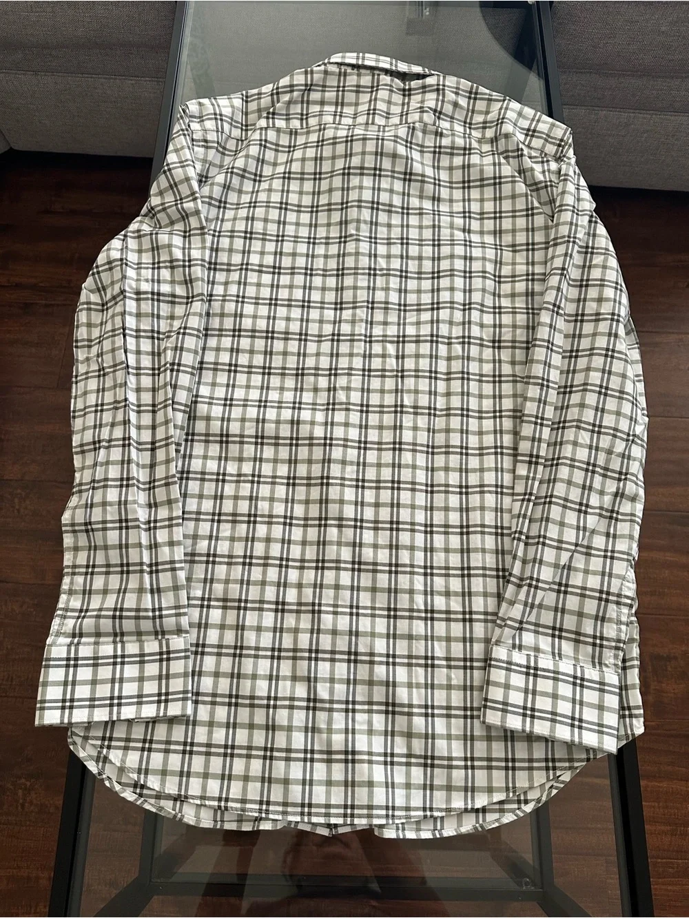 Banana Republic Men's Plaid Dress Shirt - White and Olive Green